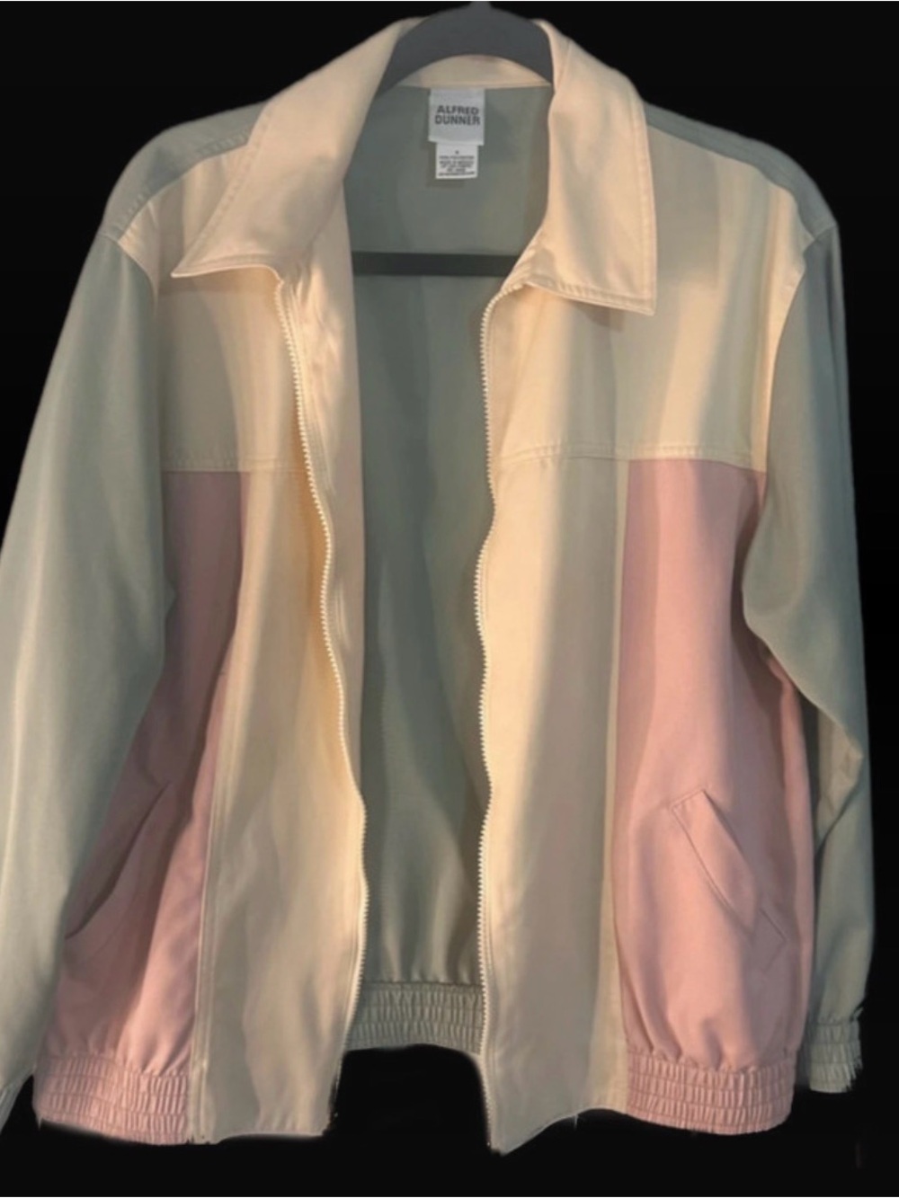 Alfred Dunner Pink and Cream Panel Zip-Front Bomber Jacket
